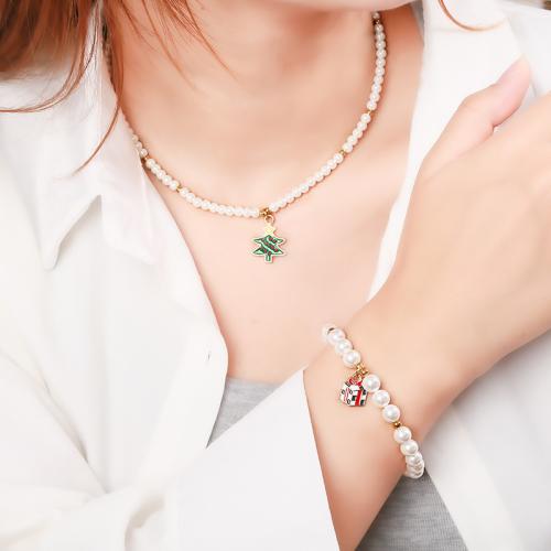 Shell Pearl Bracelet and Necklace with 304 Stainless Steel & Zinc Alloy handmade Christmas jewelry & for woman & enamel Sold By PC