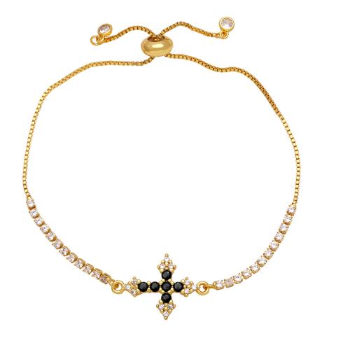 Copper Bracelet Cross gold color plated micro pave cubic zirconia & for woman Length Approx 9.4 Inch Sold By PC