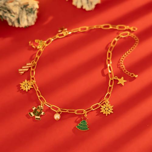 Zinc Alloy Jewelry Sets with iron chain & Plastic Pearl Christmas Design & fashion jewelry & for woman & enamel golden Sold By PC