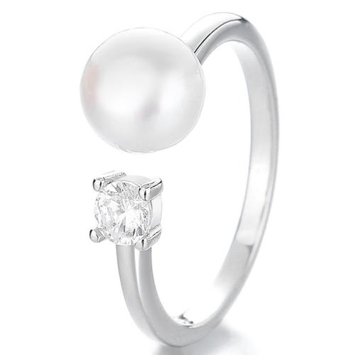 Pavimentar o Zirconia cúbico Micro anéis de prata esterlina, 925 de prata esterlina, with Shell Pearl, joias de moda & micro pavimento em zircônia cúbica & para mulher, Diametro interno:Aprox 17mm, vendido por PC