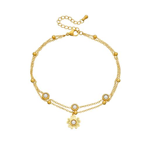 Roestvrijstalen Anklet, 304 roestvrij staal, met Plastic Pearl, met 5.5cm extender keten, gold plated, Dubbele laag & mode sieraden & voor vrouw, gouden, Per verkocht Ca 20 cm Strand