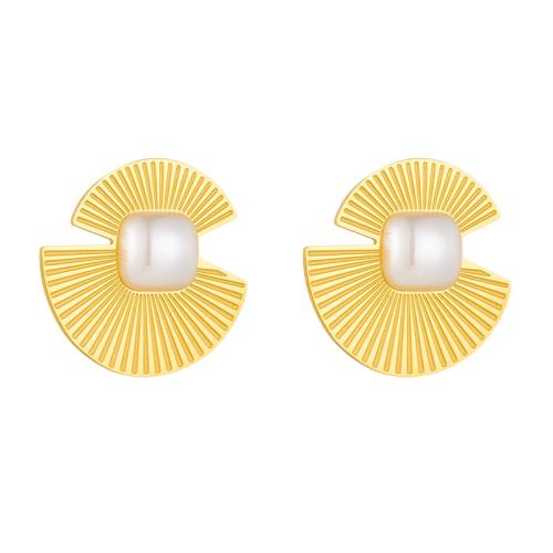 Roestvrij staal Stud Earrings, 304 roestvrij staal, met Plastic Pearl, mode sieraden & voor vrouw, gouden, 29mm, Verkocht door pair