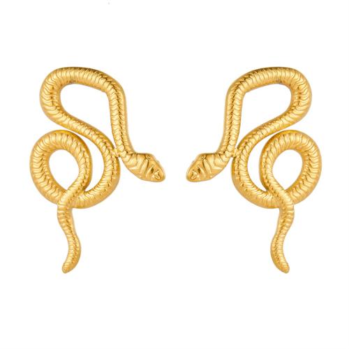 Stainless Steel Stud Earrings 304 Stainless Steel Snake fashion jewelry & for woman golden 30mm Sold By Pair