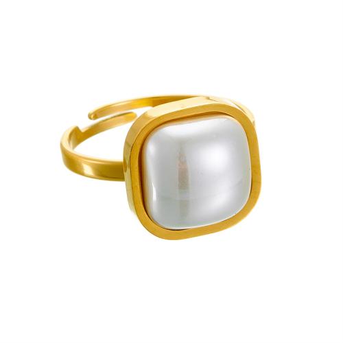 Stainless Steel Finger Ring 304 Stainless Steel with Plastic Pearl fashion jewelry & for woman golden Sold By Pair