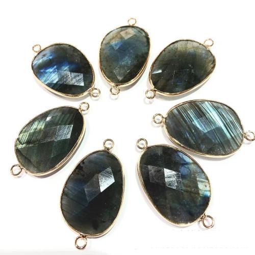 Gemstone Connector Labradorite with Brass & Iron gold color plated DIY & 1/1 loop Sold By PC