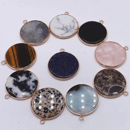 Gemstone Pendants Jewelry Natural Stone with Brass & Iron Flat Round gold color plated DIY 30mm Sold By PC