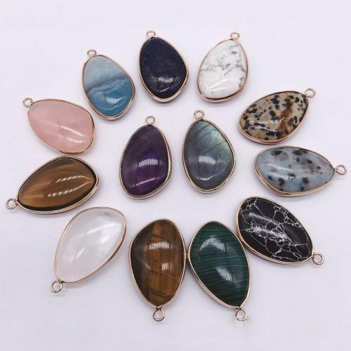 Gemstone Vedhæng Smykker, Natursten, med Messing & Jern, Teardrop, guldfarve belagt, du kan DIY & forskellige materialer til valg, flere farver til valg, 20x30x8mm, Solgt af PC