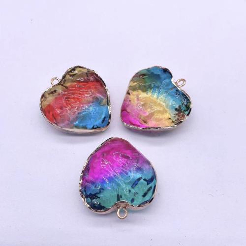 Brass Jewelry Pendants Glass with Brass & Iron Heart gold color plated DIY Diameter 30mm thickness 13-15mm Sold By PC