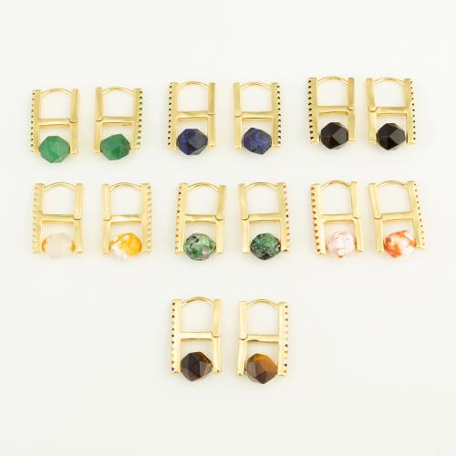 Brass Huggie Hoop Earring with Gemstone Chips gold color plated for woman nickel lead & cadmium free Sold By Pair