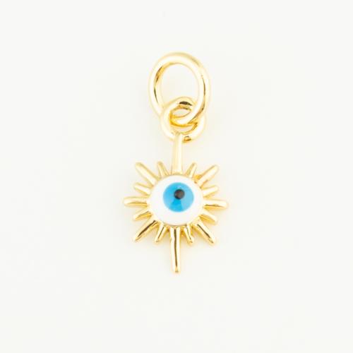 Evil Eye Hangers, Messing, gold plated, DIY & boze oog patroon & glazuur, nikkel, lood en cadmium vrij, 12x6x2mm, Verkocht door PC