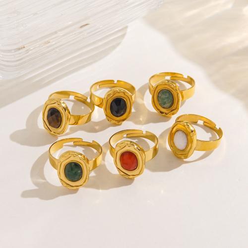 Stainless Steel Finger Ring 304 Stainless Steel with Natural Stone gold color plated & for woman Sold By PC