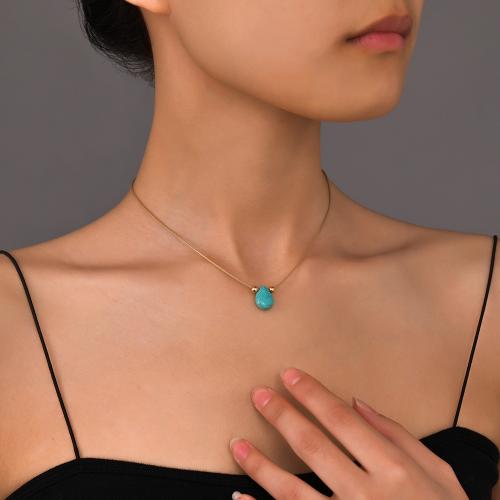 Fashion Turquoise Ketting, Wax, met turkoois, met 7cm extender keten, mode sieraden, Lengte 38 cm, Verkocht door PC