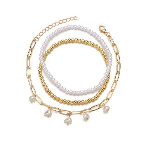 Mode sieraden enkelband, Seedbead, met Plastic Pearl & Zinc Alloy, drie stuks, Verkocht door Stel