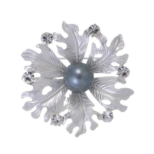 Zinc Alloy Brooches with Plastic Pearl Leaf plated fashion jewelry & Unisex & with rhinestone Sold By PC