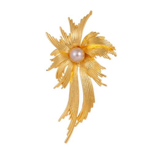 Zinc Alloy Brooches with Plastic Pearl Flower plated fashion jewelry & Unisex gold Sold By PC