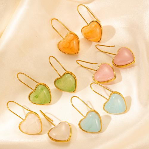 Titanium Steel  Earring with Resin Heart plated fashion jewelry & for woman Sold By Pair