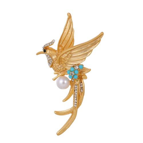 Zinc Alloy Brooches with Plastic Pearl Phoenix plated fashion jewelry & Unisex & with rhinestone golden Sold By PC