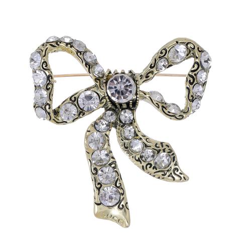 Zinc Alloy Brooches Bowknot antique bronze color plated fashion jewelry & Unisex & with rhinestone Sold By PC