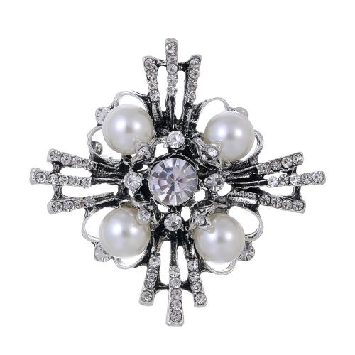 Zinc Alloy Brooches with Plastic Pearl Cross antique silver color plated fashion jewelry & Unisex & with rhinestone Sold By PC