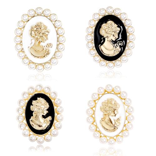 Zinc Alloy Brooches with Plastic Pearl KC gold color plated fashion jewelry & Unisex & enamel Sold By PC