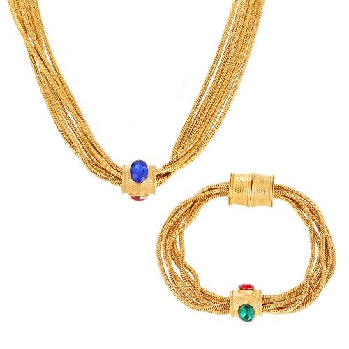 Sets de Joyas, Partículas de acero, chapado en color dorado, multicapa & diferentes estilos para la opción & para mujer & con diamantes de imitación, Vendido por UD