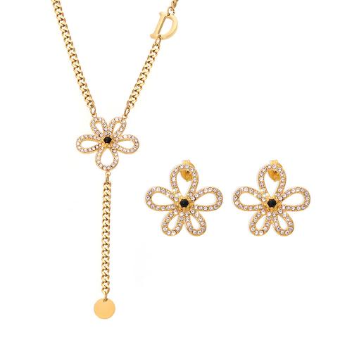 Jewelry Sets Titanium Steel with Cubic Zirconia Flower 18K gold plated fashion jewelry & for woman Sold By PC