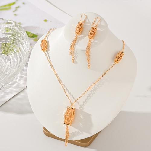 Brass Jewelry Set earring & necklace plated for woman gold Sold By Set