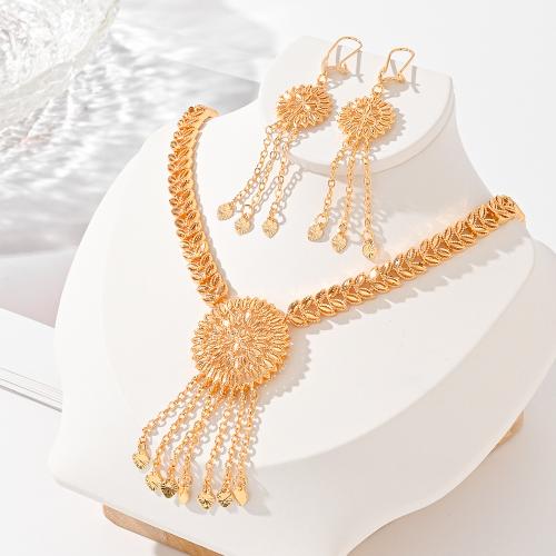 Brass Jewelry Set Stud Earring & necklace plated for woman gold Sold By Set