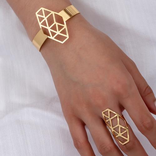 Zinc Alloy Jewelry Sets cuff bangle & finger ring plated for woman gold Sold By Set