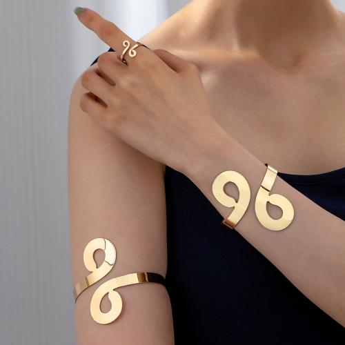 Zinc Alloy Jewelry Sets Arm Bangle & cuff bangle & finger ring plated for woman gold Sold By Set