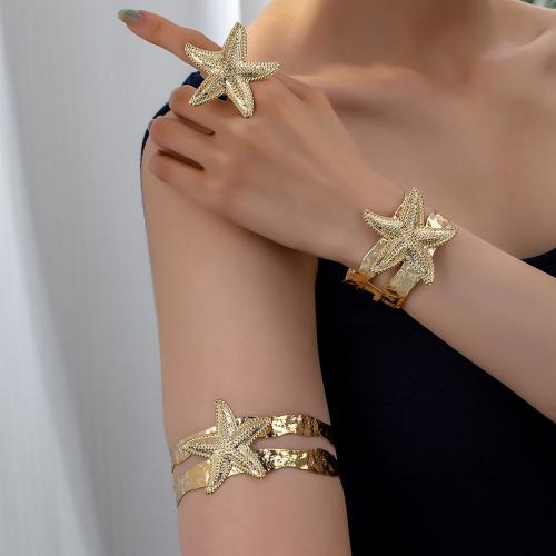 Zink legering Smykke sæt, manchet armbånd & fingerring, Zinc Alloy, Starfish, forgyldt, for kvinde, guld, Solgt af sæt