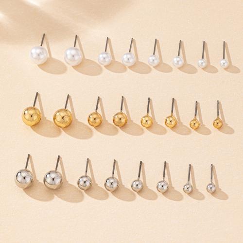 Iron Earring with Plastic Pearl plated 12 pieces & for woman mixed colors Sold By Set