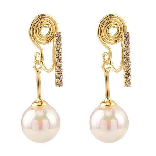 Zinc Alloy Stud Earring with Plastic Pearl & for woman & with rhinestone golden Sold By Pair