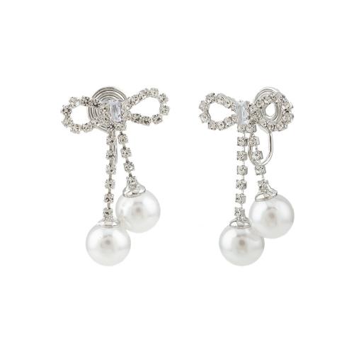 Zinc Alloy Stud Earring with Plastic Pearl plated & for woman & with rhinestone golden Sold By Pair