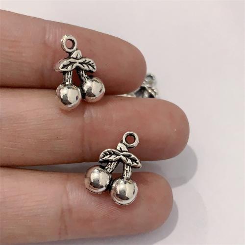 Zinc Alloy Fruit Shape Pendants Cherry antique silver color plated DIY Sold By Bag