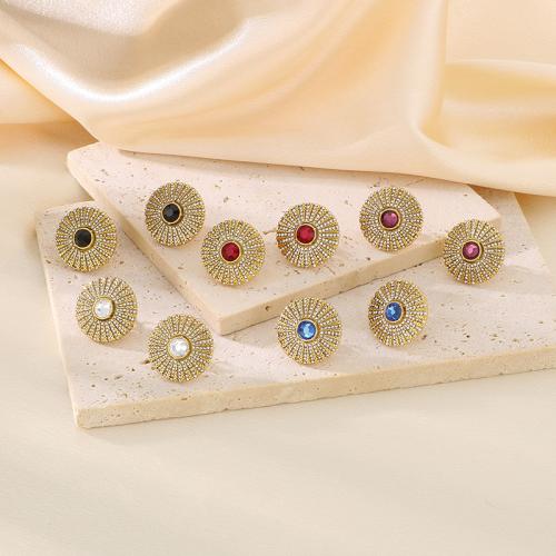 Stainless Steel Stud Earrings 304 Stainless Steel Vacuum Ion Plating for woman & with rhinestone Sold By Pair