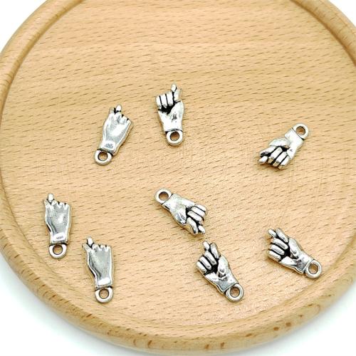 Sinkkiseos Hand riipukset, Käsi, antiikki hopea päällystetty, tee-se-itse, 21x6mm, 100PC/laukku, Myymät laukku