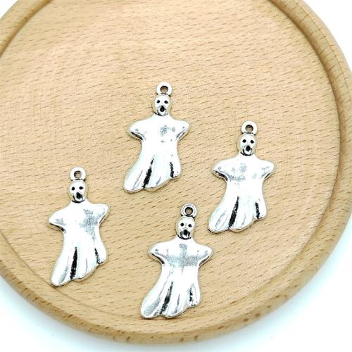 Ciondoli in lega di zinco, lega in zinco, fantasma, placcato argento antico, DIY, 16x28mm, 100PC/borsa, Venduto da borsa