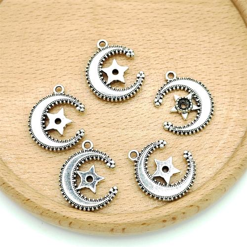 Zinc Alloy Moon Pendants Moon and Star antique silver color plated DIY Sold By Bag