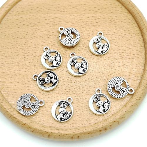 Sinkkiseos Animal riipukset, Kani, antiikki hopea päällystetty, tee-se-itse, 12x15mm, 100PC/laukku, Myymät laukku