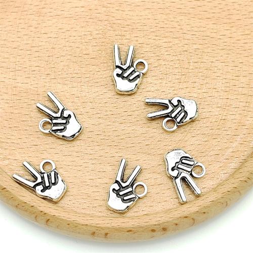 Sinkkiseos Hand riipukset, Käsi, antiikki hopea päällystetty, tee-se-itse, 10x14mm, 100PC/laukku, Myymät laukku