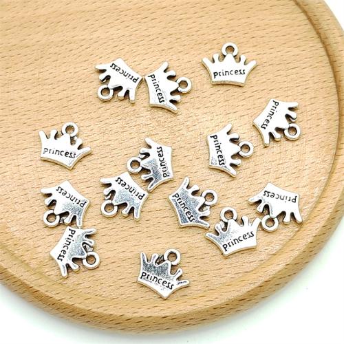 Sinc Alloy Crown Pendants, Corónach, dath airgid antique plátáilte, DIY, 12x10mm, 100ríomhairí pearsanta/Mála, Díolta De réir Mála