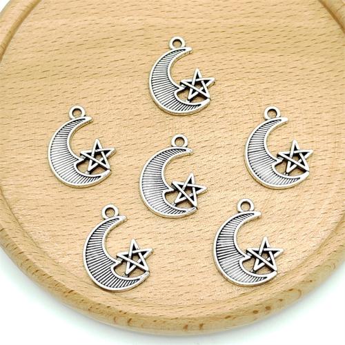 Sinkkiseos Moon riipukset, Moon ja Star, antiikki hopea päällystetty, tee-se-itse, 16x20mm, 100PC/laukku, Myymät laukku