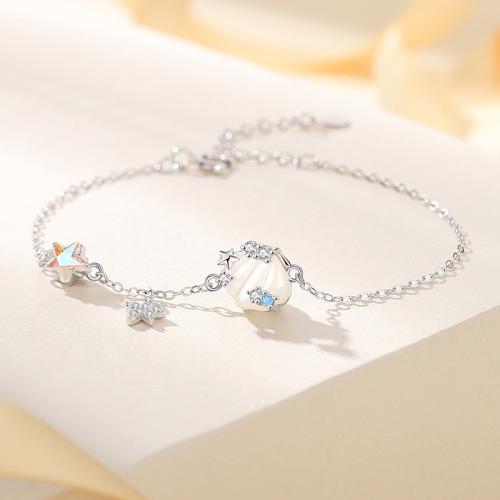 925 Sterling Silver Bracelet with White Shell with 1.6inch extender chain Shell micro pave cubic zirconia & for woman Length Approx 6.1 Inch Sold By PC