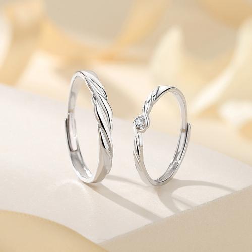 Argent sterling 925 Couple Anneau, Plaqué de platine, réglable & styles différents pour le choix & pavé de micro zircon & pour le couple, Taille:6-10, Vendu par PC