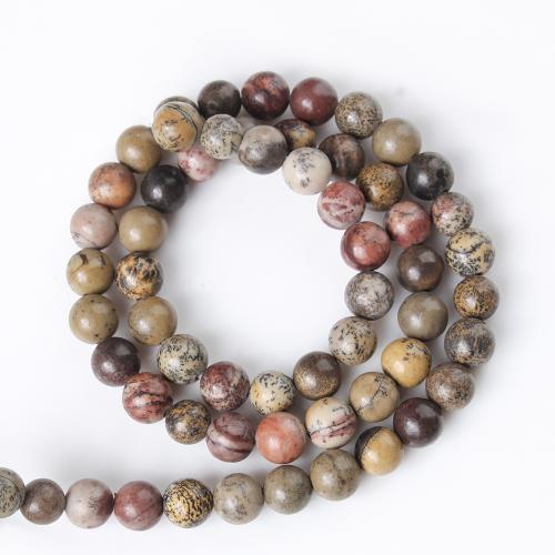 Gemstone Jewelry Beads Chinese Painting Stone Round DIY mixed colors Sold Per Approx 38 cm Strand