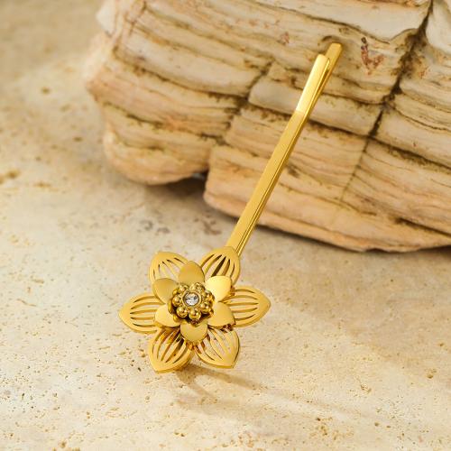 Hair Slide 304 Stainless Steel 18K gold plated fashion jewelry & for woman & with rhinestone golden Sold By PC