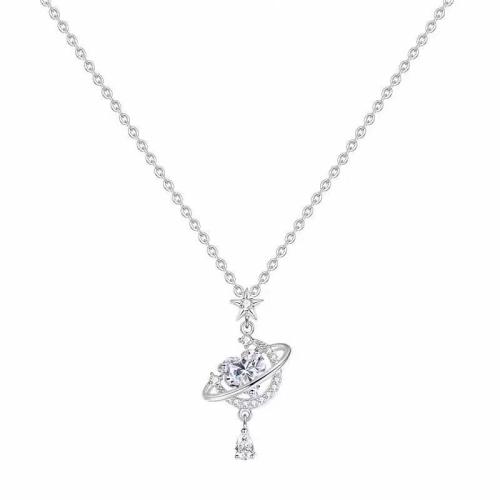 Cubic Zircon Micro Pave 925 Sterling Silver Necklace with 5cm extender chain fashion jewelry & micro pave cubic zirconia & for woman Length Approx 40 cm Sold By PC