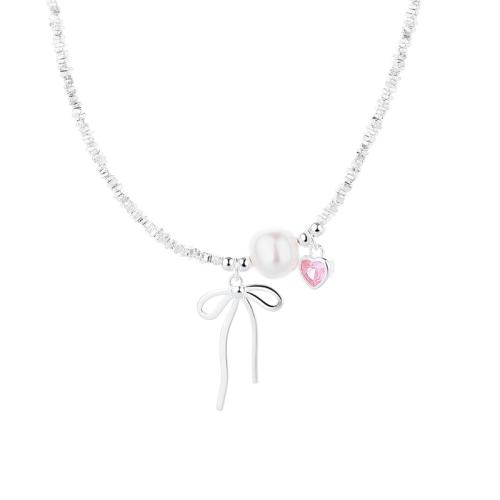 Zircone cubico Micro spianare collana dell'argento sterlina, 925 sterline d'argento, with Shell Pearl, with 6cm extender chain, gioielli di moda & Micro spianare cubic zirconia & per la donna, Lunghezza Appross. 40 cm, Venduto da PC