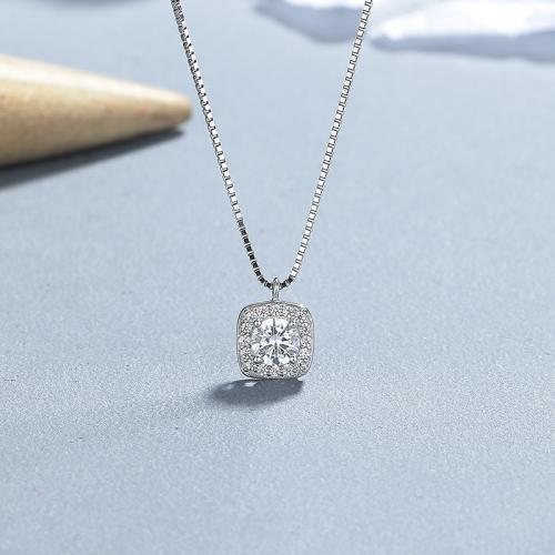 Kubieke Zircon Micro effenen Sterling zilveren ketting, 925 sterling zilver, met 5cm extender keten, mode sieraden & micro pave zirconia & voor vrouw, Lengte Ca 40 cm, Verkocht door PC